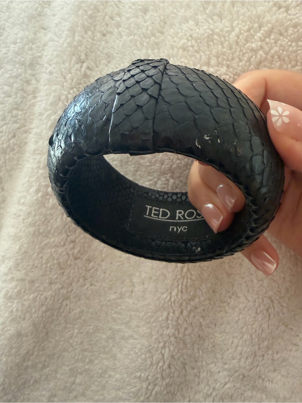 Black Python Leather Wide Cuff , brand new! Modern jewelry